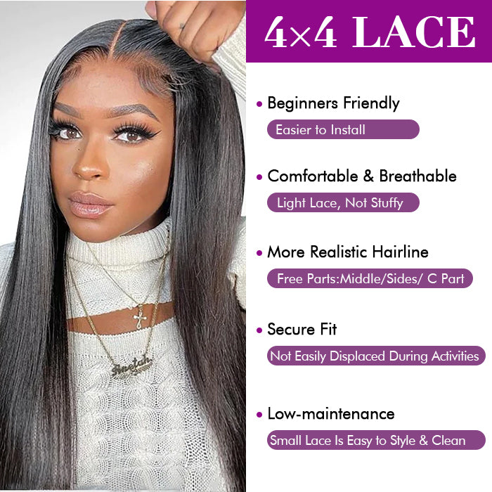[18''=₵999]Straight Wig For Beginners Glueless Closure/ Frontal Pre Plucked Brazilian Virgin Hair Wigs