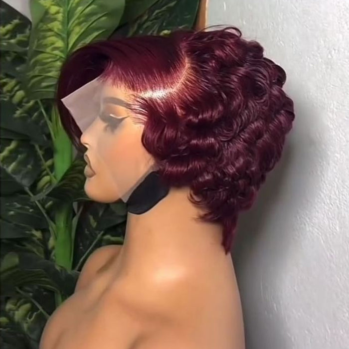 Pre-cut Lace 13x4 Frontal | Straight/Curly | Natural Black/99J Color| Pixie Cut Bob Wig