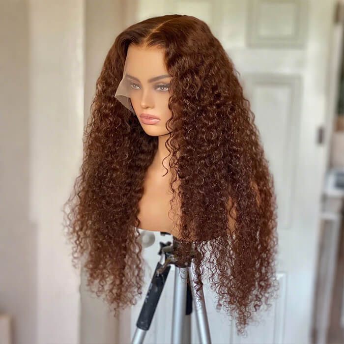 Suqu Hair #4 Dark Brown Glueless Wig Curly Lace Front Wigs Pre-plucked Human Hair