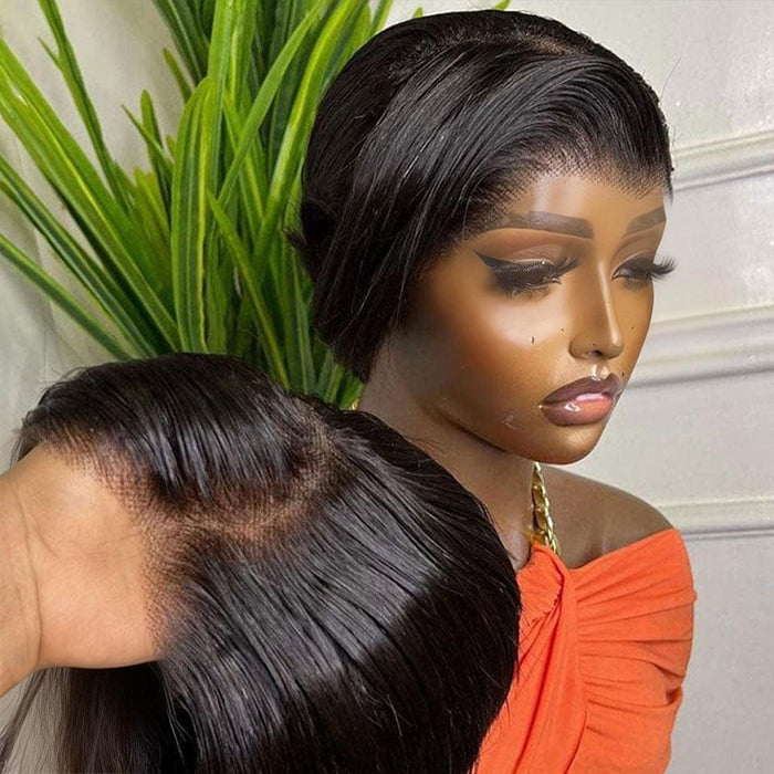 Real Show | Pixie Straight or Curly Wig | Black or Red Wig | Frontal HD Lace (8'')