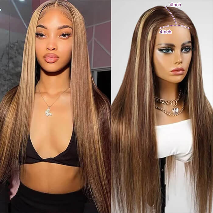 Highlight Ombre Colored Straight/Body Wave Wigs 13x4 Transparent  Glueless Lace Frontal Brazilian Human Hair