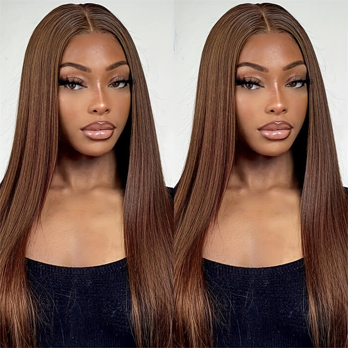 2 Glueless Wigs Set |22'' 4x4 Lace Closure Brown Straight Wig+22'' 13x4 HD Lace Frontal Curly Wig