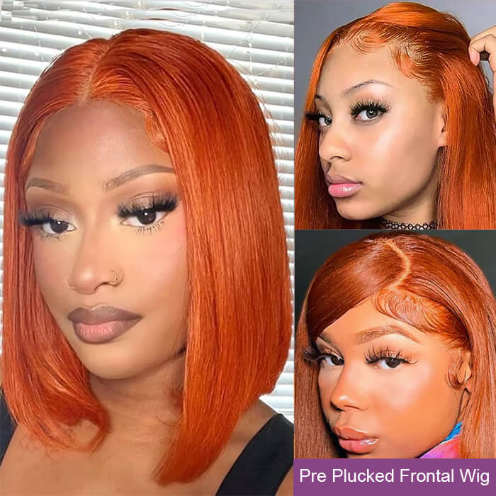 Glueless Frontal/Closure | Ginger Orange Color | Straight Bob Wig(8''-16'')