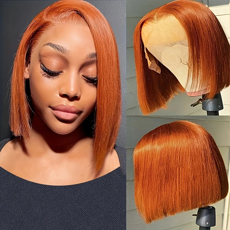 Glueless Frontal/Closure | Ginger Orange Color | Straight Bob Wig(8''-16'')