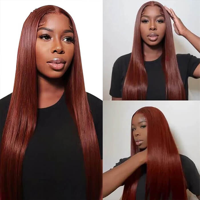 #33 Reddish Brown Straight Wig Glueless Pre-cut Lace Wig 13x4/4x4 Lace Front Human Hair