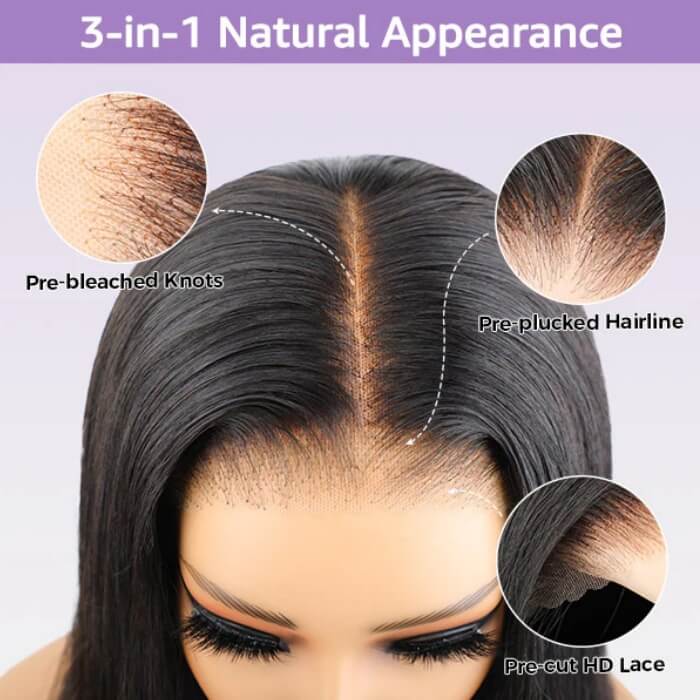 Wear And Go Yaki Straight Wig Transparent Glueless Human Hair Pre Cut Lace Wig
