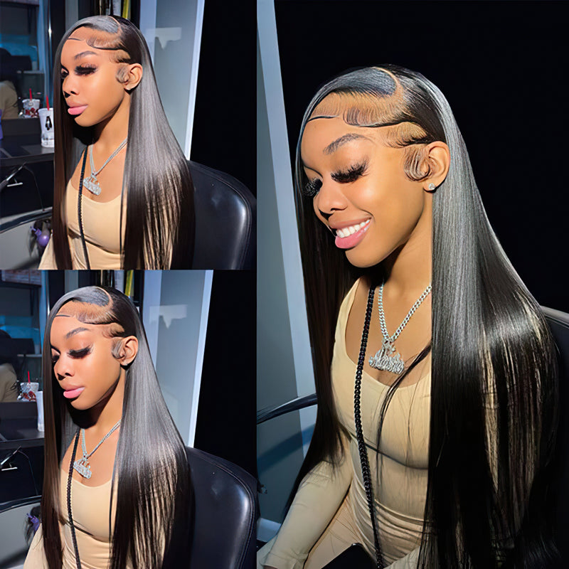 Long Straight Natural Color 2x6 5x5 Invisible Lace Closure Glueless Wig 100% Human Hair