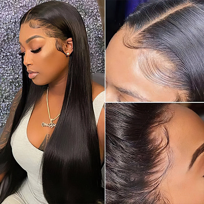 Long Straight Natural Color 2x6 5x5 Invisible Lace Closure Glueless Wig 100% Human Hair