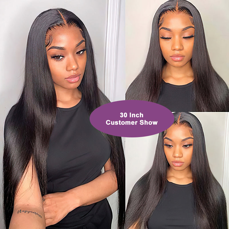 Long Straight Natural Color 2x6 5x5 Invisible Lace Closure Glueless Wig 100% Human Hair