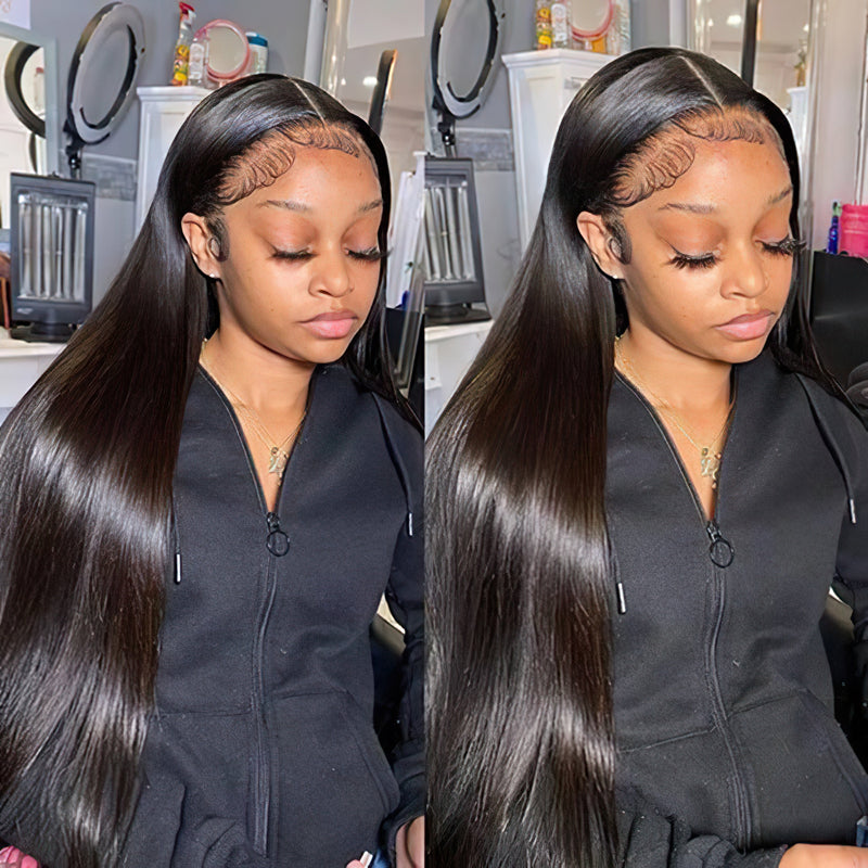 Long Straight Natural Color 2x6 5x5 Invisible Lace Closure Glueless Wig 100% Human Hair