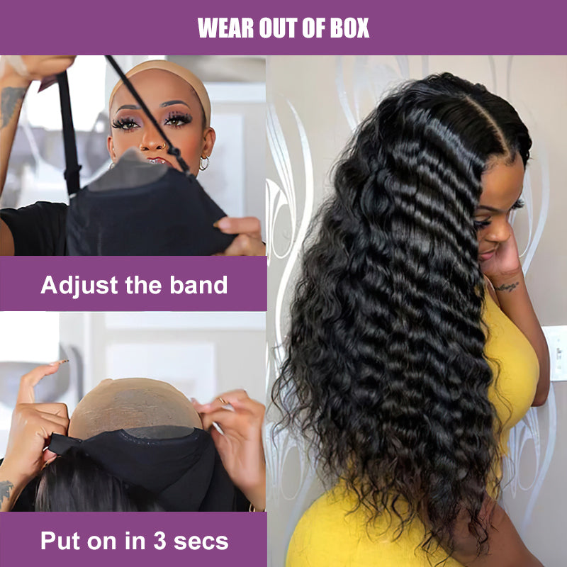 Glueless Transparent Loose Deep Wave Lace Front Wig Wear And Go PrePlucked Transparent Closure 100% Human Hair Wig