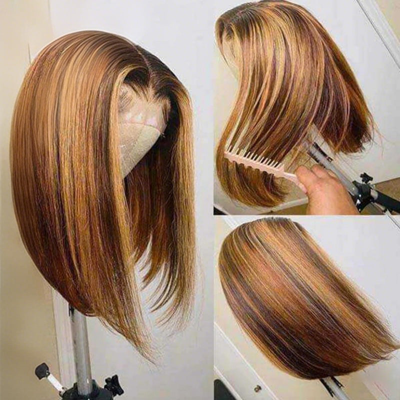 Pre-cut Lace Frontal | Highlight #P4/27 Color | 10‘’Straight Bob Wig