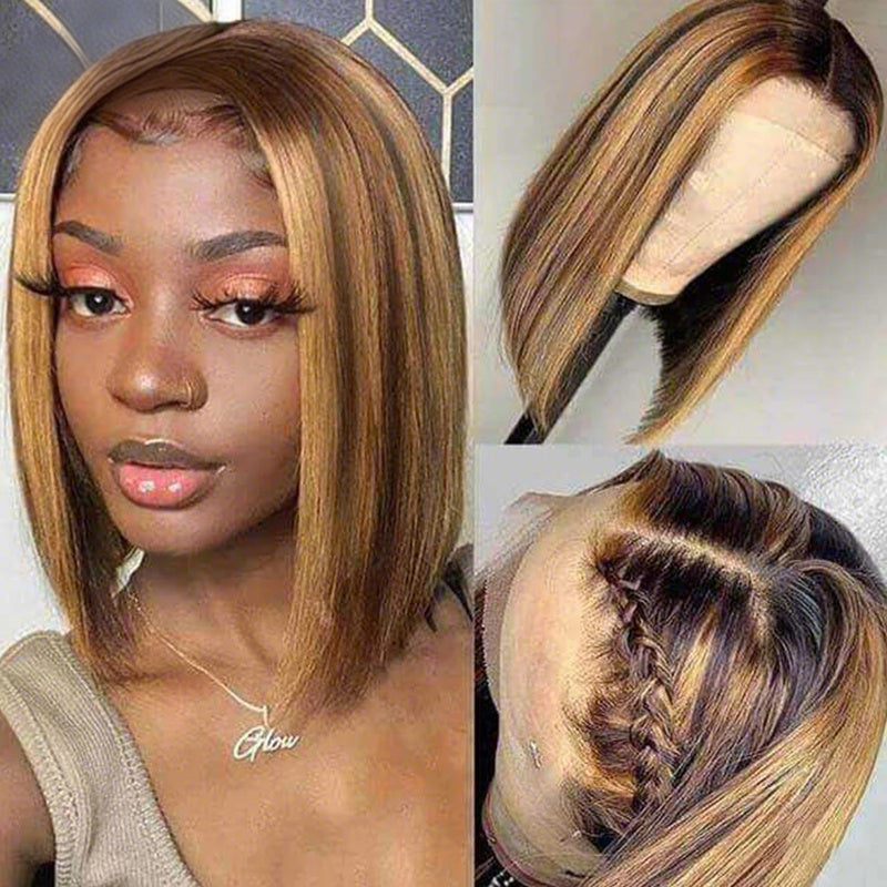 Pre-cut Lace Frontal | Highlight #P4/27 Color | 10‘’Straight Bob Wig