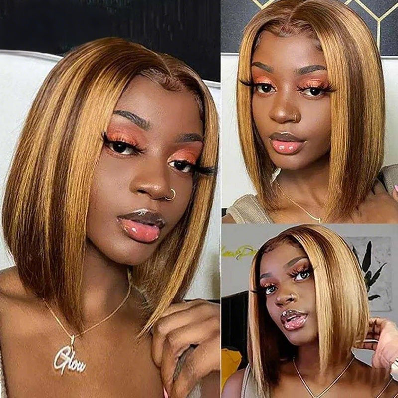 Pre-cut Lace Frontal | Highlight #P4/27 Color | 10‘’Straight Bob Wig
