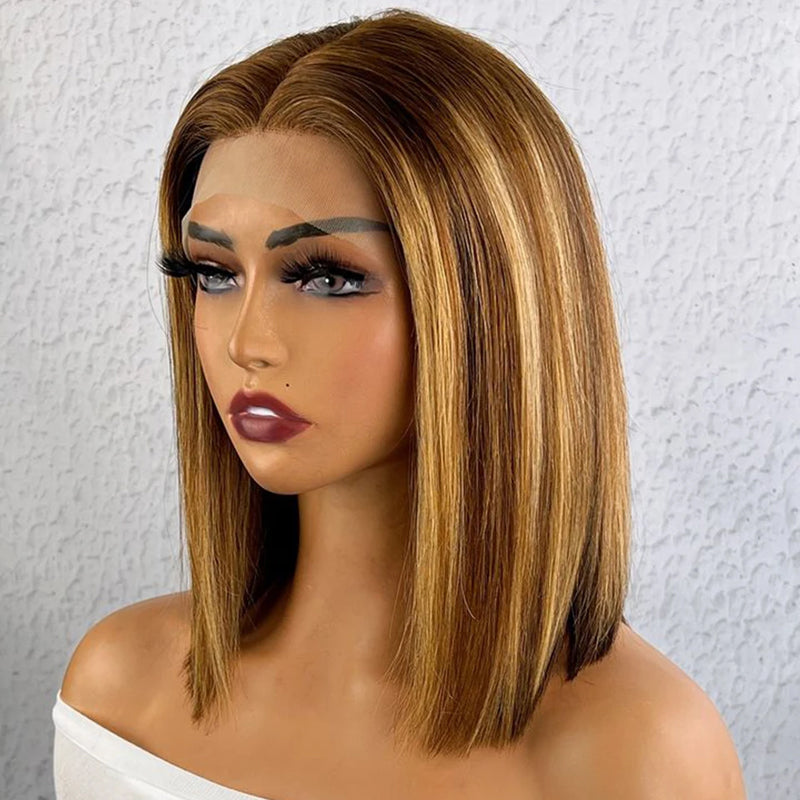 Pre-cut Lace Frontal | Highlight #P4/27 Color | 10‘’Straight Bob Wig