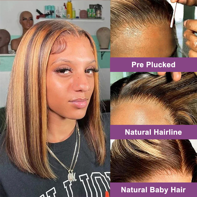 Pre-cut Lace Frontal | Highlight P4/27 Color | Straight Bob Wig(8''-12'')