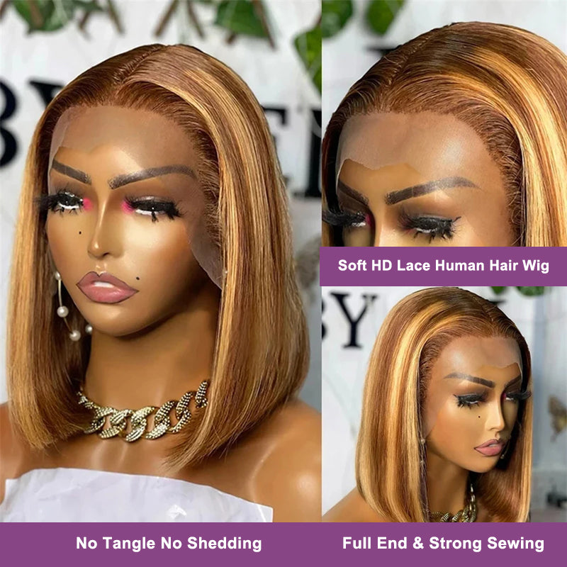 Pre-cut Lace Frontal | Highlight P4/27 Color | Straight Bob Wig(8''-12'')