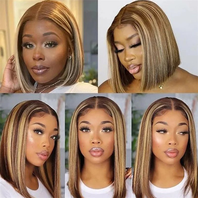 Pre-cut Lace Frontal | Highlight P4/27 Color | Straight Bob Wig(8''-12'')