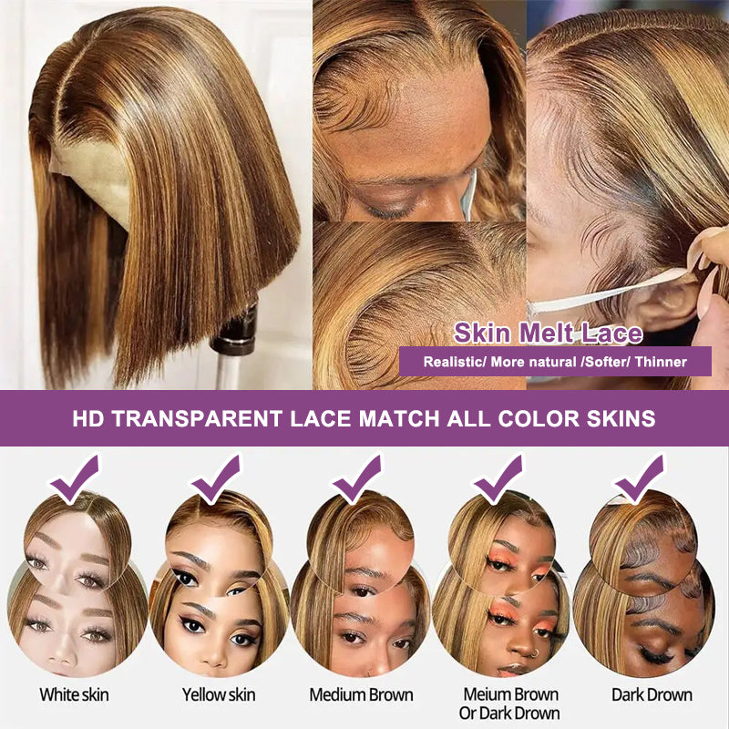 Pre-cut Lace Frontal | Highlight P4/27 Color | Straight Bob Wig(8''-12'')