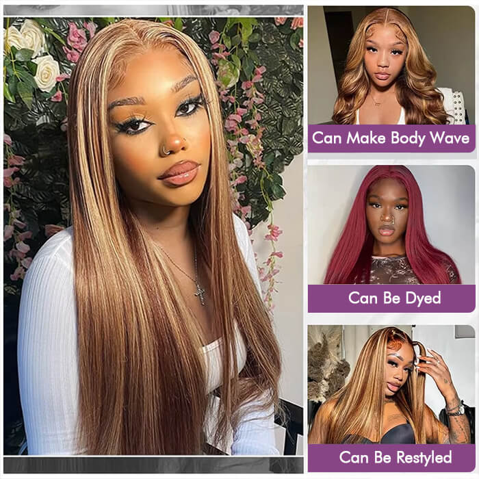 Highlight Ombre Colored Straight/Body Wave Wigs 13x4 Transparent  Glueless Lace Frontal Brazilian Human Hair