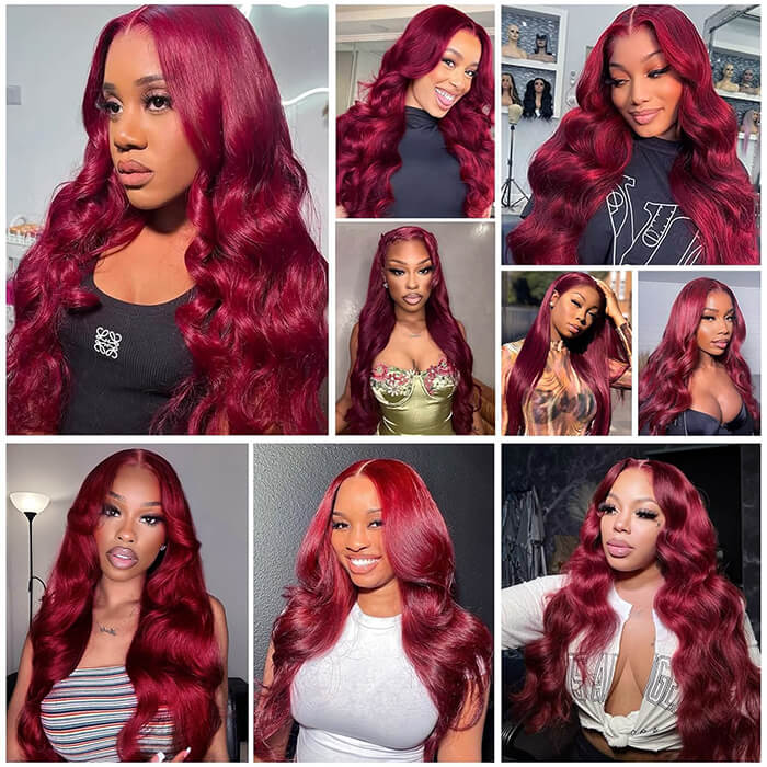 Glueless Human Hair Wig 99J Burgundy Body Wave Hair Pre-cut Lace Wig
