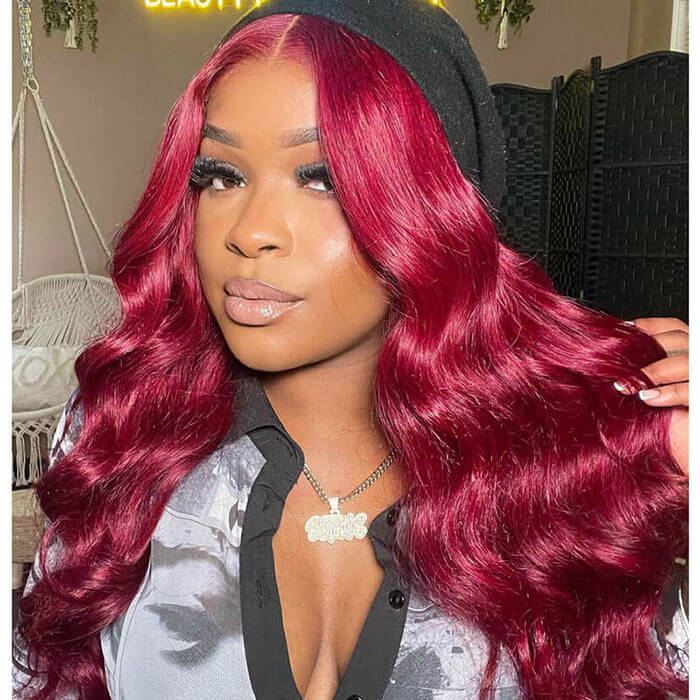 Glueless Human Hair Wig 99J Burgundy Body Wave Hair Pre-cut Lace Wig