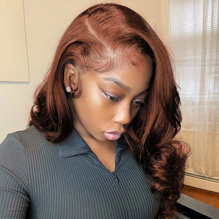 Reddish Brown Colored Glueless Wear Go Wigs Body Wave 13x4 Lace Frontal Human Hair Wigs