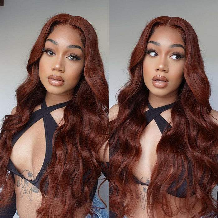 Reddish Brown Colored Glueless Wear Go Wigs Body Wave 13x4 Lace Frontal Human Hair Wigs
