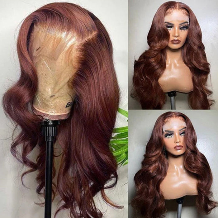 Reddish Brown Colored Glueless Wear Go Wigs Body Wave 13x4 Lace Frontal Human Hair Wigs