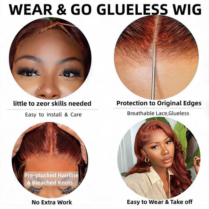 Reddish Brown Colored Glueless Wear Go Wigs Body Wave 13x4 Lace Frontal Human Hair Wigs