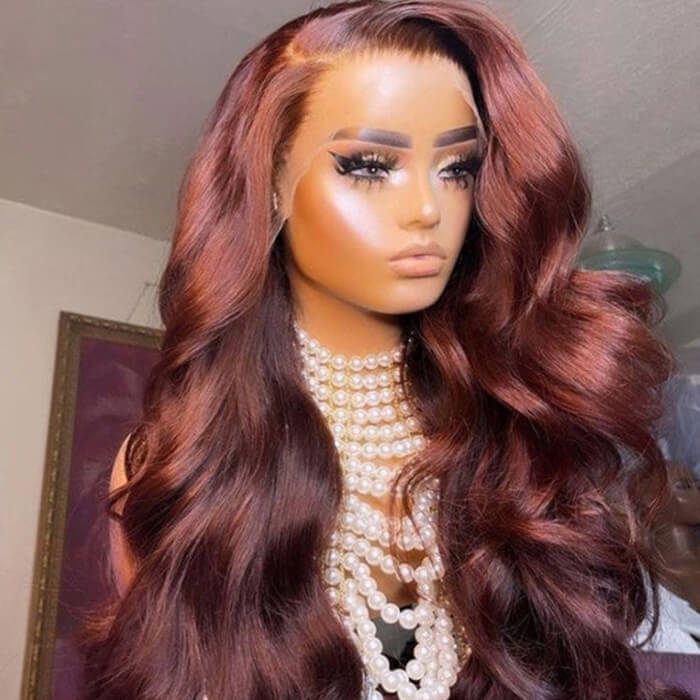 Reddish Brown Colored Glueless Wear Go Wigs Body Wave 13x4 Lace Frontal Human Hair Wigs