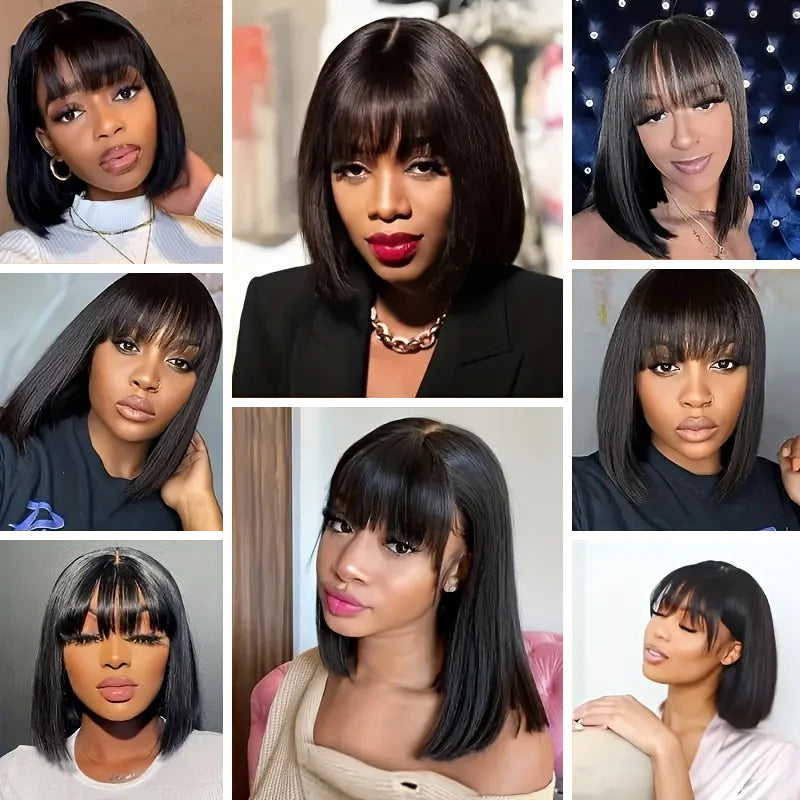 Glueless Machine Made Wig |Straight Bob Wig With Bangs(10''-12'')