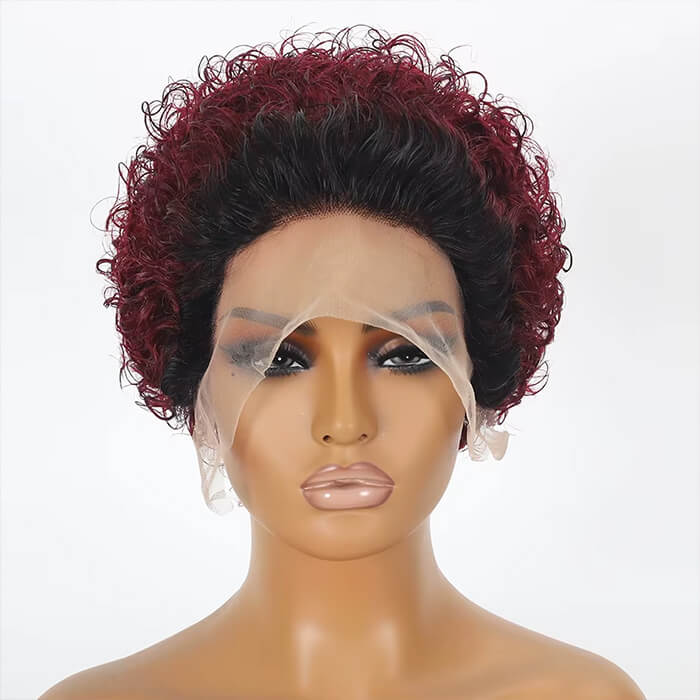 Real Show | Pixie Curly Wig | 99J Red Wig | Frontal HD Lace  (8'')