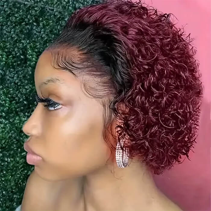 Real Show | Pixie Curly Wig | 99J Red Wig | Frontal HD Lace  (8'')