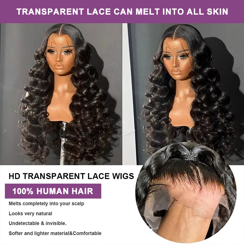 Transparent Lace Wig 13x4 Loose Wave Human Hair Wig Pre Plucked Hairline