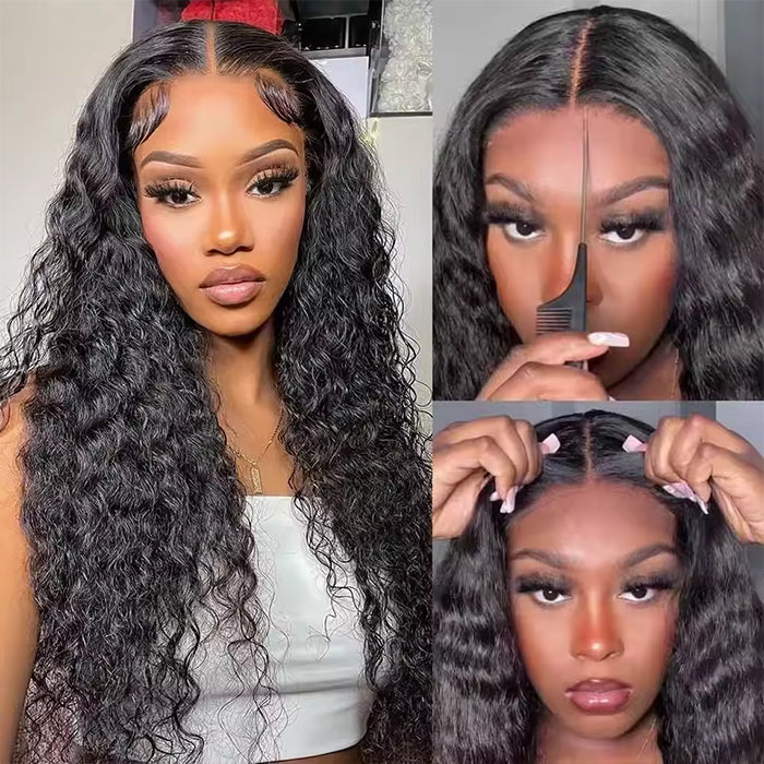Water Wave 4x4 5x5 Glueless Pre-cut HD Lace Closure Wig Pre-bleached Knots
