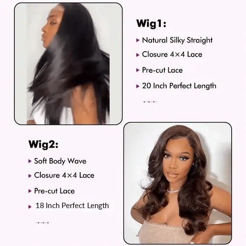 2Wigs=₵2199 | 20'' Straight Wig+18'' Brown Body Wave Wig
