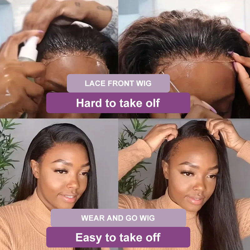 Wear And Go Yaki Straight Wig Transparent Glueless Human Hair Pre Cut Lace Wig