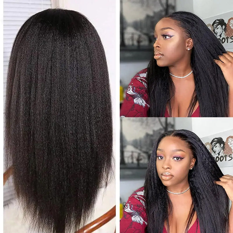 Wear And Go Yaki Straight Wig Transparent Glueless Human Hair Pre Cut Lace Wig