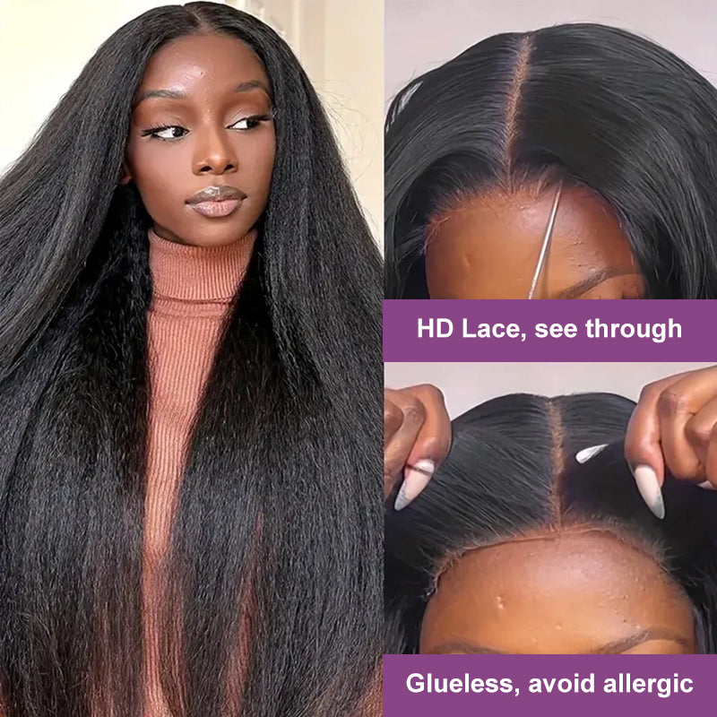 Wear And Go Yaki Straight Wig Transparent Glueless Human Hair Pre Cut Lace Wig